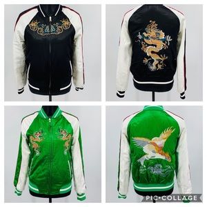 Topshop Black and Green Embroidered Utility Jackets